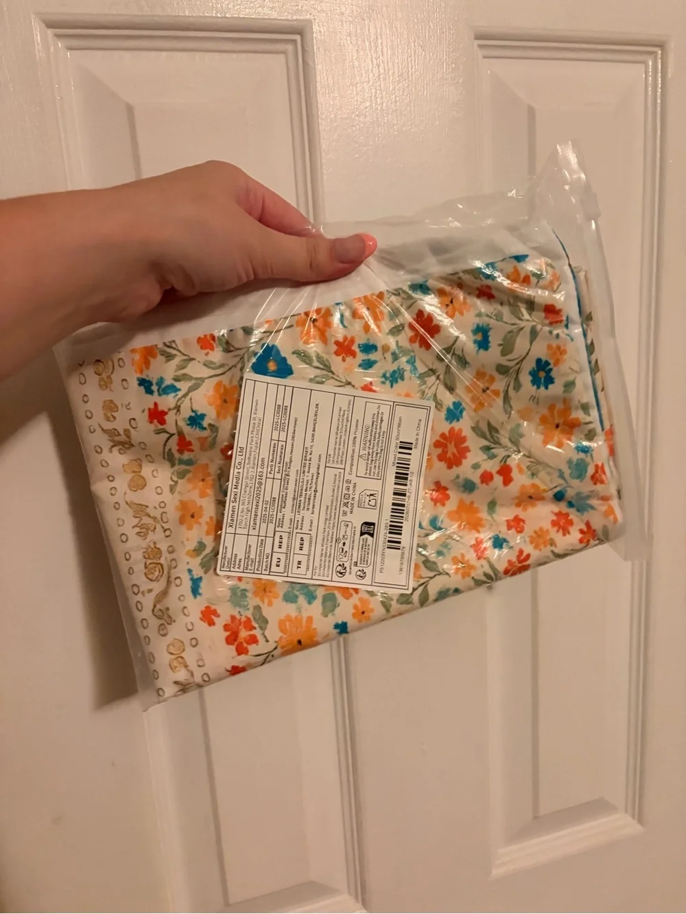 Floral Patchwork Decorative Pillow Cover - Cream, Orange & Blue
